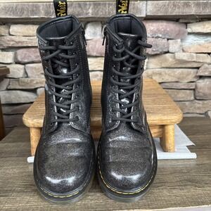 Dr Martens Youth Glitter Lace Up Boots, Side Zipper Style 1460 Y, Size 5. EUC